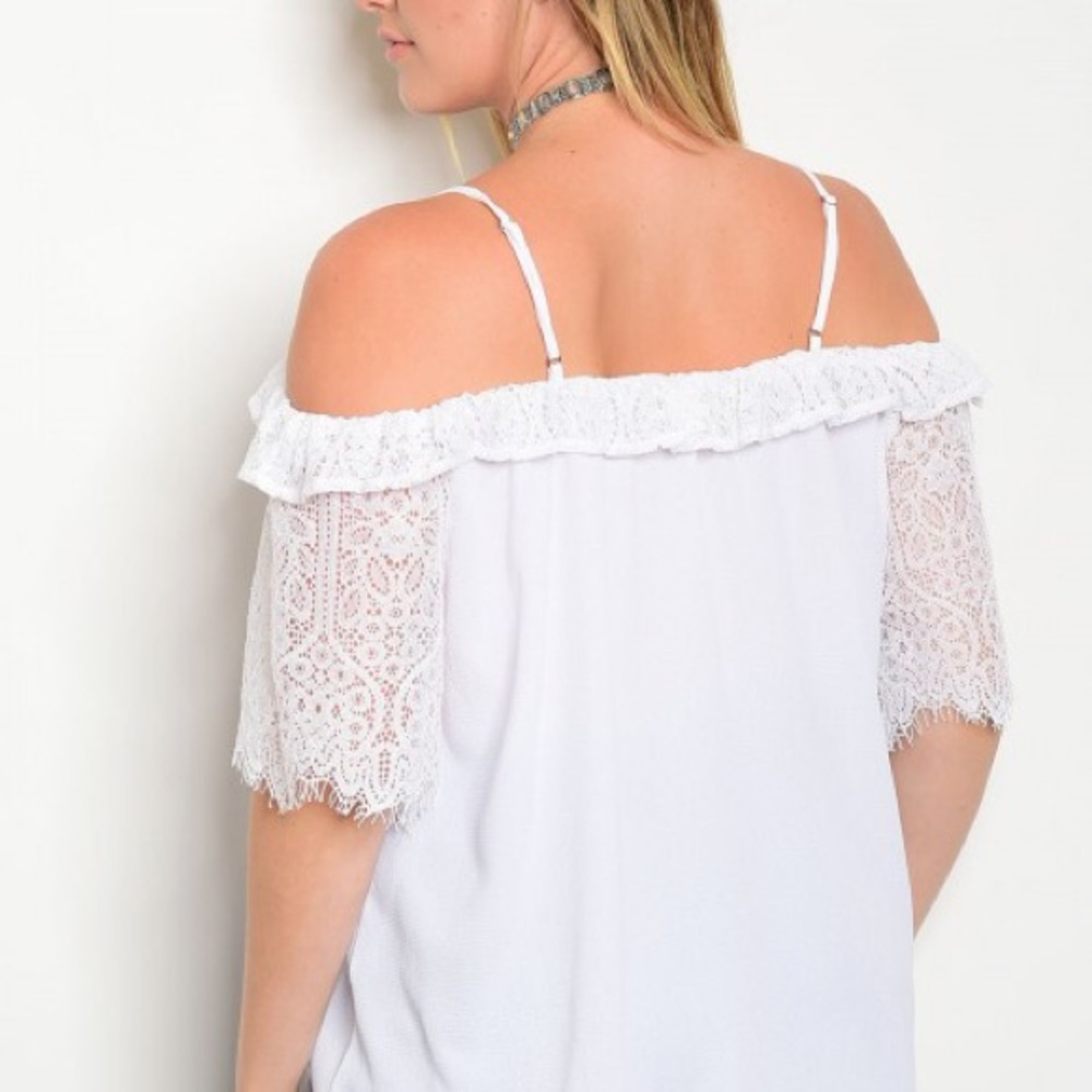 PLUS WHITE CHIFFON OFF SHOULDER TOP - Picture 4 of 8